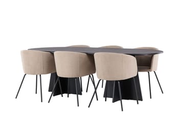 Rektangulär matgrupp Venture Home Beige Svart Linen - Møbler - Borde - Spisebordssæt
