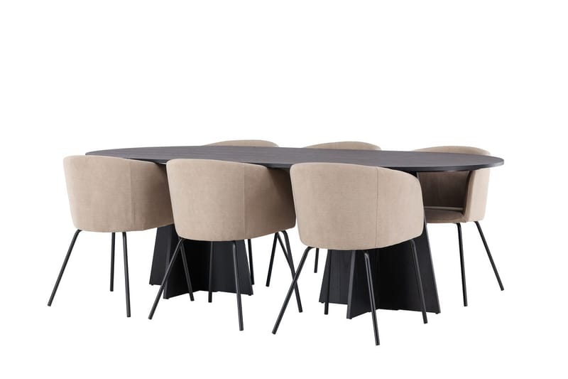 Rektangulär matgrupp Venture Home Beige Svart Linen - Møbler - Borde - Spisebordssæt