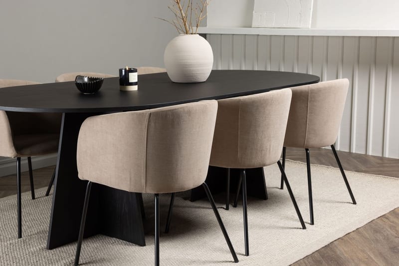 Rektangulär matgrupp Venture Home Beige Svart Linen - Møbler - Borde - Spisebordssæt