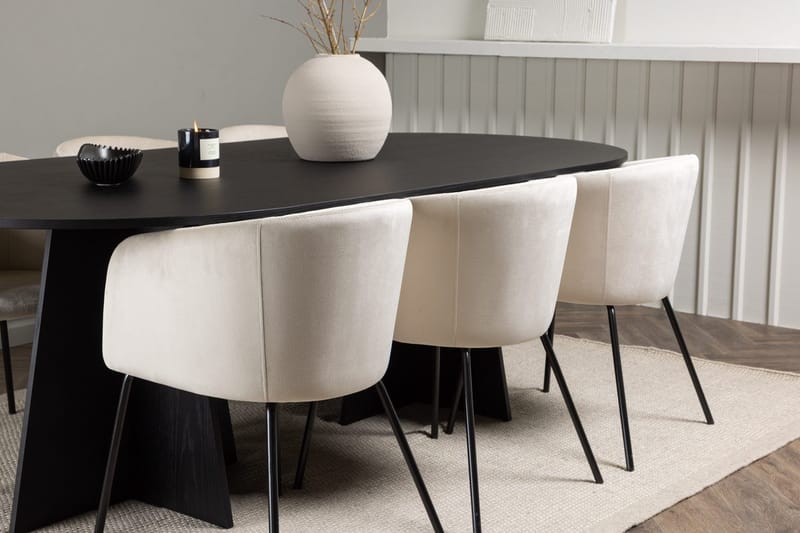Rektangulär matgrupp Venture Home Beige Svart Sammet - Møbler - Borde - Spisebordssæt