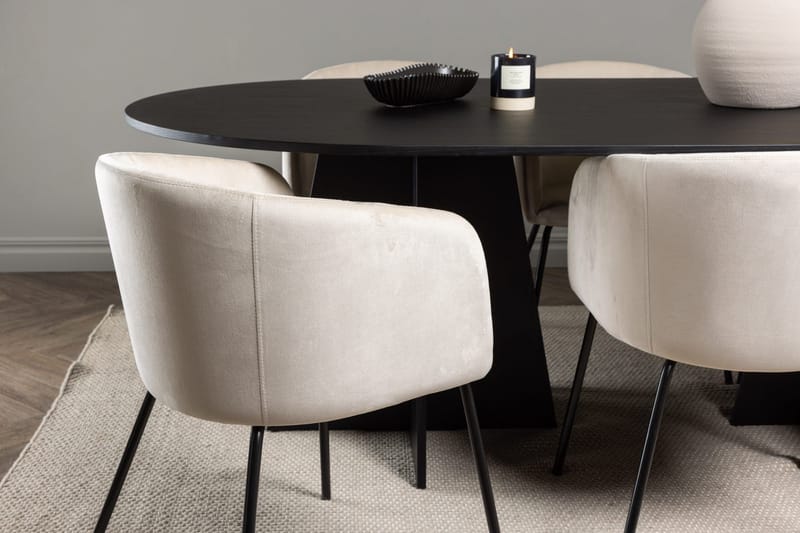 Rektangulär matgrupp Venture Home Beige Svart Sammet - Møbler - Borde - Spisebordssæt