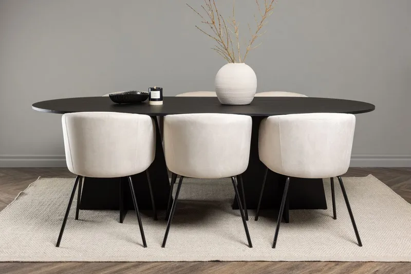 Rektangulär matgrupp Venture Home Beige Svart Sammet