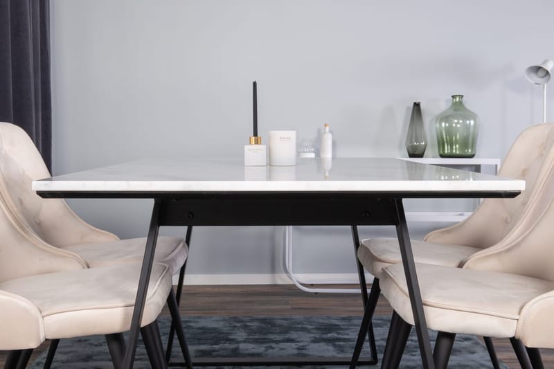 Rektangulär matgrupp Venture Home Beige Svart Svart - Møbler - Borde - Spisebordssæt