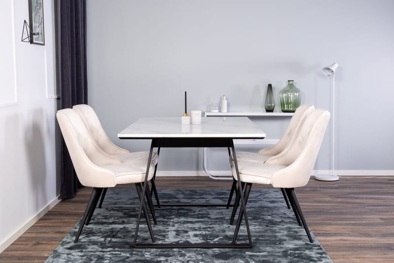 Rektangulär matgrupp Venture Home Beige Svart Svart - Møbler - Borde - Spisebordssæt