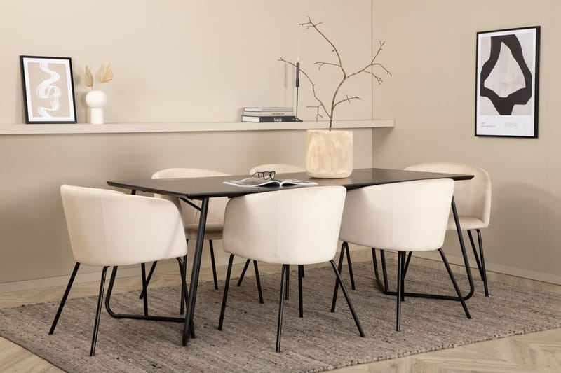 Rektangulär matgrupp Venture Home Beige Svart - Møbler - Borde - Spisebordssæt
