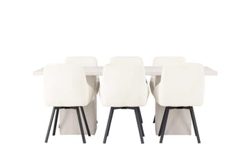 Rektangulär matgrupp Venture Home Beige Vit 6st - Møbler - Borde - Spisebordssæt