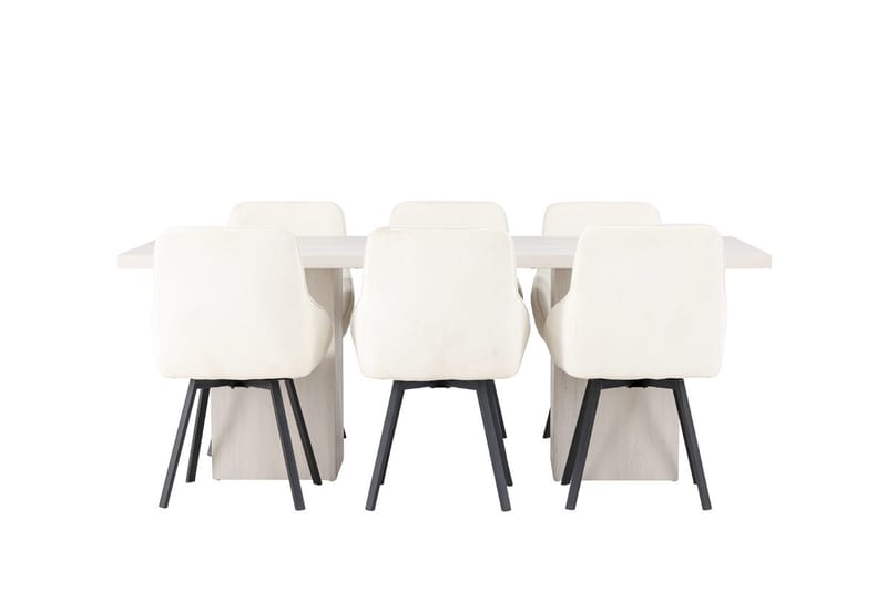 Rektangulär matgrupp Venture Home Beige Vit 6st - Møbler - Borde - Spisebordssæt
