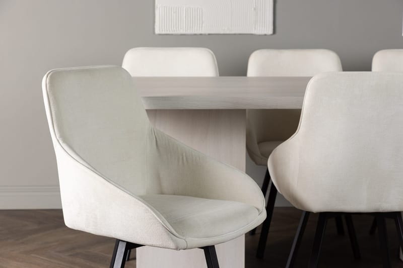 Rektangulär matgrupp Venture Home Beige Vit 6st - Møbler - Borde - Spisebordssæt
