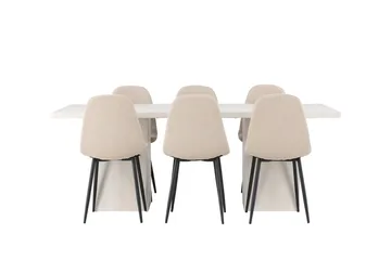 Rektangulär matgrupp Venture Home Beige Vit 6st - Møbler - Borde - Spisebordssæt