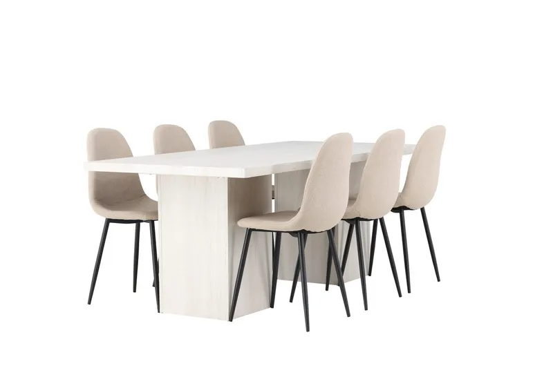 Rektangulär matgrupp Venture Home Beige Vit 6st - Møbler - Borde - Spisebordssæt