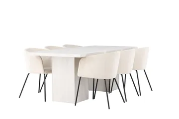 Rektangulär matgrupp Venture Home Beige Vit 6st - Møbler - Borde - Spisebordssæt