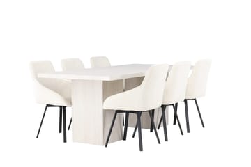 Rektangulär matgrupp Venture Home Beige Vit 6st - Møbler - Borde - Spisebordssæt