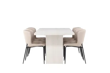 Rektangulär matgrupp Venture Home Beige Vit 6st - Møbler - Borde - Spisebordssæt