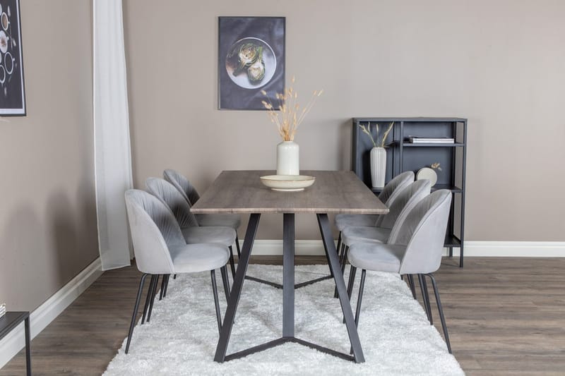 Rektangulär matgrupp Venture Home Grå Natur 6st - Møbler - Borde - Spisebordssæt