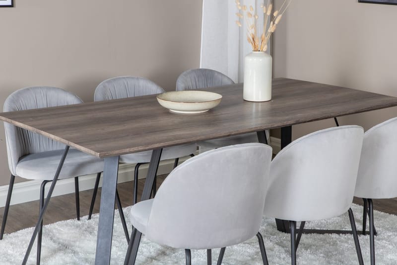 Rektangulär matgrupp Venture Home Grå Natur 6st - Møbler - Borde - Spisebordssæt