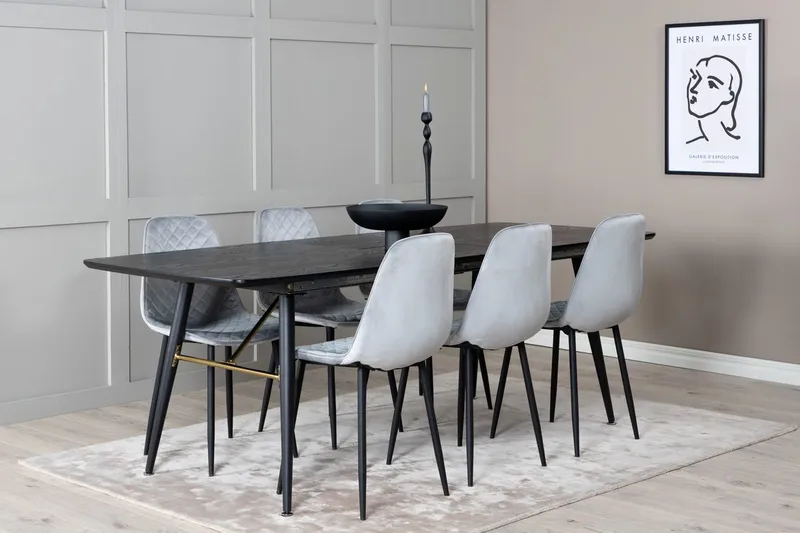 Rektangulär matgrupp Venture Home Grå Svart 6st