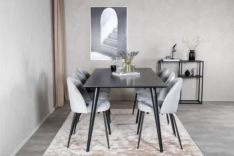 Rektangulär matgrupp Venture Home Grå Svart 6st - Møbler - Borde - Spisebordssæt