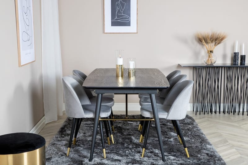 Rektangulär matgrupp Venture Home Grå Svart Mässing - Møbler - Borde - Spisebordssæt