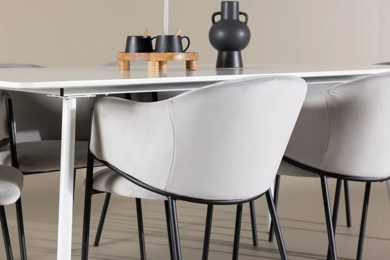 Rektangulär matgrupp Venture Home Grå Vit 6st - Møbler - Borde - Spisebordssæt