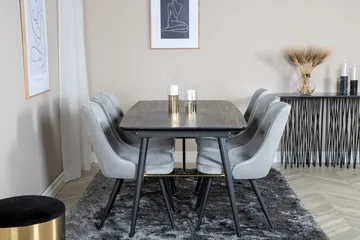 Rektangulär matgrupp Venture Home Ljusgrå Svart 6st - Vaaleanharmaa ja musta - Møbler - Borde - Spisebordssæt