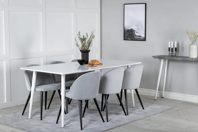 Rektangulär matgrupp Venture Home Ljusgrå Vit 6st, Lysegrå, hvid