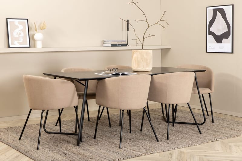 Rektangulär matgrupp Venture Home Mörkbeige Svart 6st - Møbler - Borde - Spisebordssæt