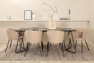 Rektangulär matgrupp Venture Home Mörkbeige Svart 6st - Møbler - Borde - Spisebordssæt
