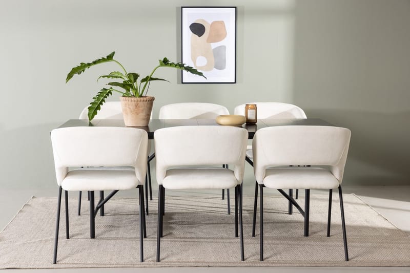 Rektangulär matgrupp Venture Home Offwhite Svart 6st