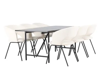 Rektangulär matgrupp Venture Home Offwhite Svart 6st - Møbler - Borde - Spisebordssæt