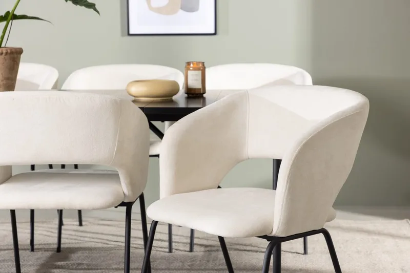 Rektangulär matgrupp Venture Home Offwhite Svart 6st - Møbler - Borde - Spisebordssæt