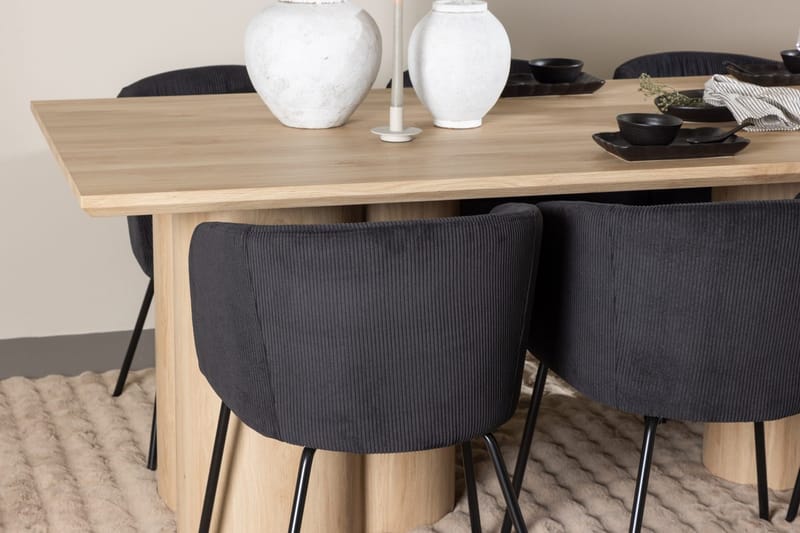 Rektangulär matgrupp Venture Home Svart Ljust trä 6st - Møbler - Borde - Spisebordssæt