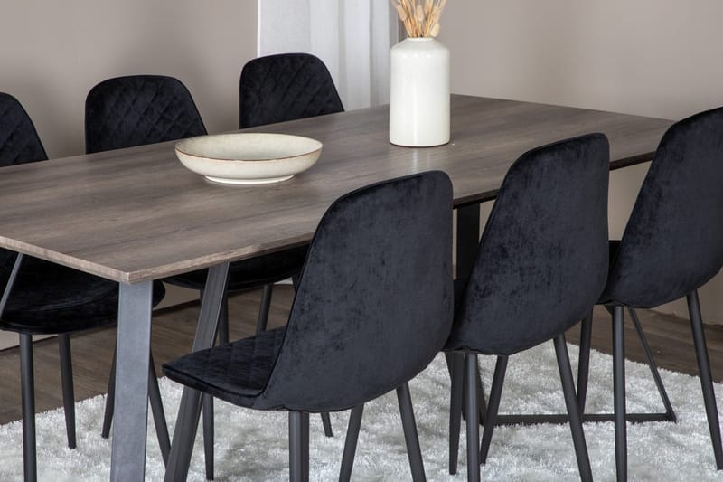 Rektangulär matgrupp Venture Home Svart Natur 6st - Møbler - Borde - Spisebordssæt