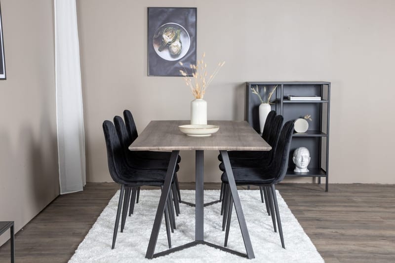 Rektangulär matgrupp Venture Home Svart Natur 6st - Møbler - Borde - Spisebordssæt