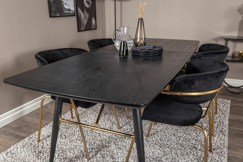 Rektangulär matgrupp Venture Home Svart Svart 4st - Møbler - Borde - Spisebordssæt