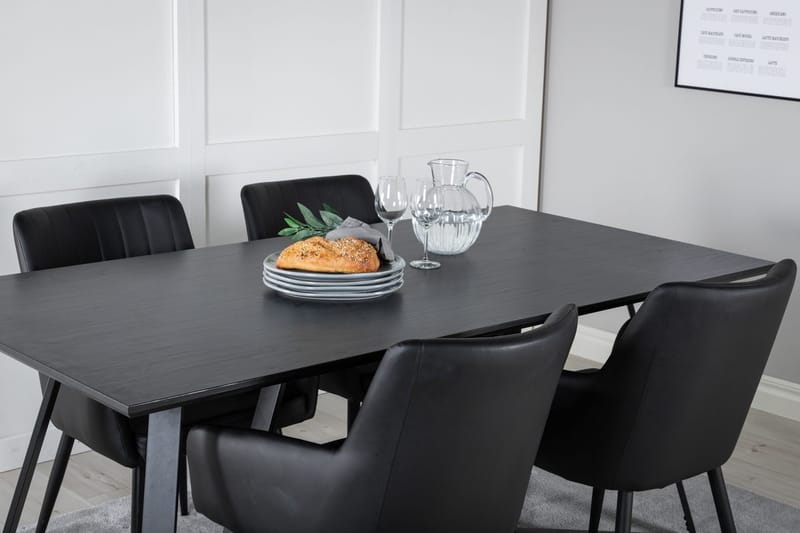 Rektangulär matgrupp Venture Home Svart Svart 4st - Møbler - Borde - Spisebordssæt