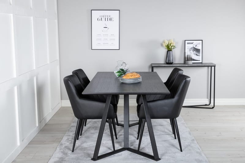 Rektangulär matgrupp Venture Home Svart Svart 4st - Møbler - Borde - Spisebordssæt