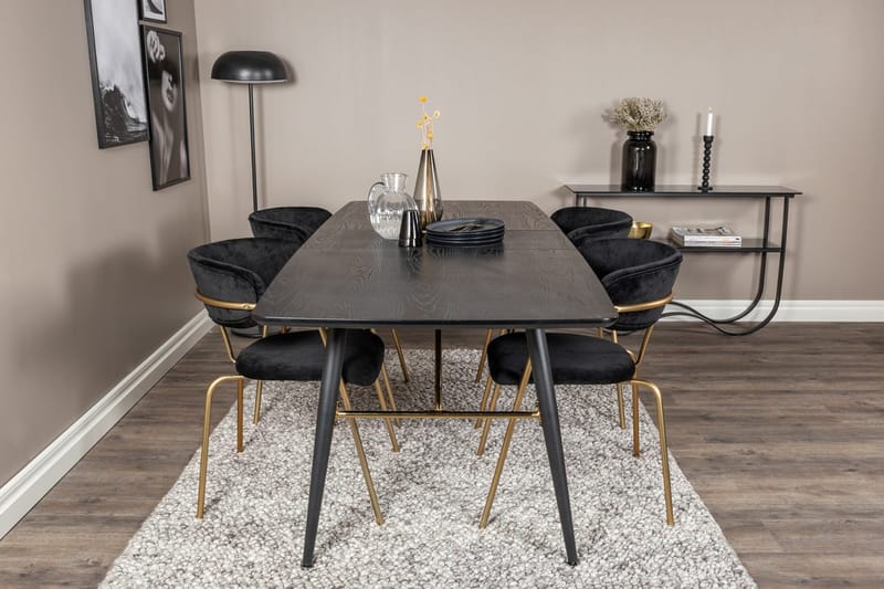 Rektangulär matgrupp Venture Home Svart Svart 4st - Møbler - Borde - Spisebordssæt