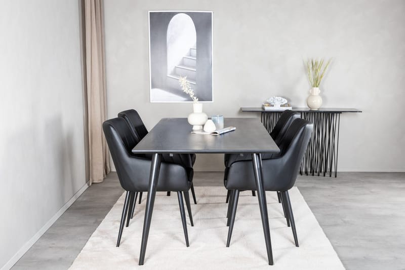 Rektangulär matgrupp Venture Home Svart Svart 4st - Møbler - Borde - Spisebordssæt