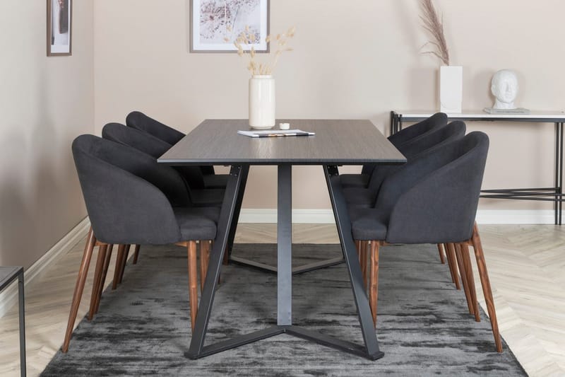 Rektangulär matgrupp Venture Home Svart Svart 6st - Møbler - Borde - Spisebordssæt