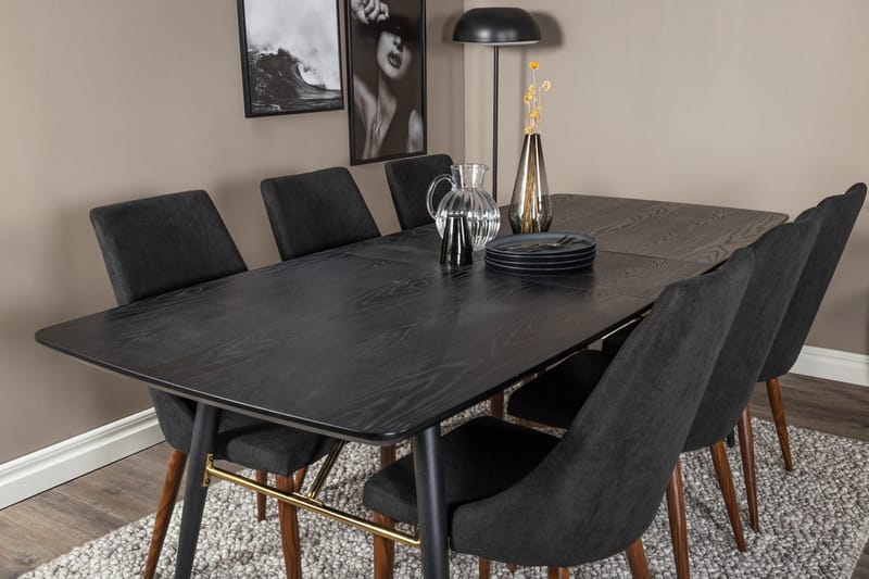 Rektangulär matgrupp Venture Home Svart Svart 6st - Møbler - Borde - Spisebordssæt