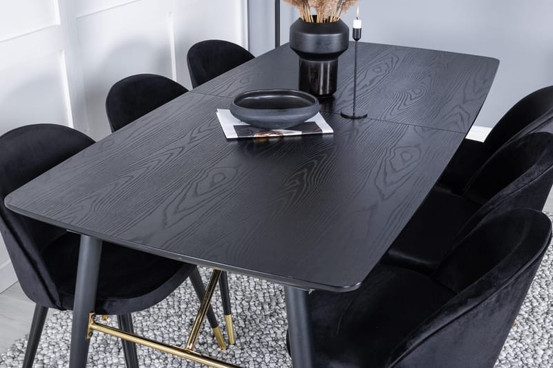 Rektangulär matgrupp Venture Home Svart Svart 6st - Møbler - Borde - Spisebordssæt