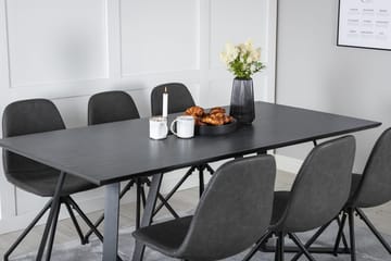 Rektangulär matgrupp Venture Home Svart Svart 6st - Møbler - Borde - Spisebordssæt
