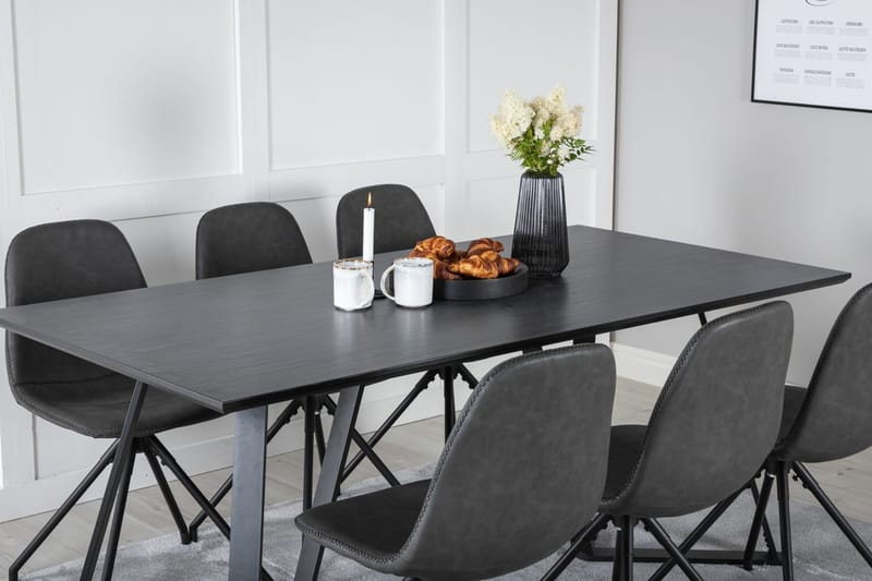 Rektangulär matgrupp Venture Home Svart Svart 6st - Møbler - Borde - Spisebordssæt
