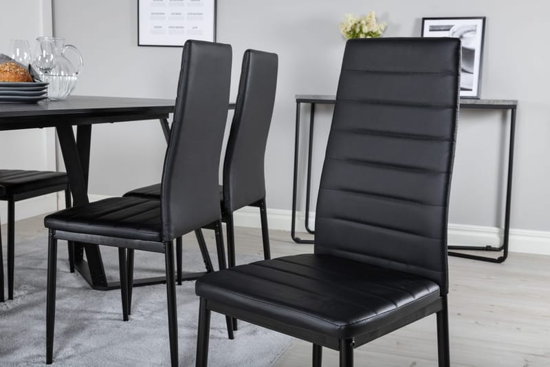 Rektangulär matgrupp Venture Home Svart Svart 6st - Møbler - Borde - Spisebordssæt