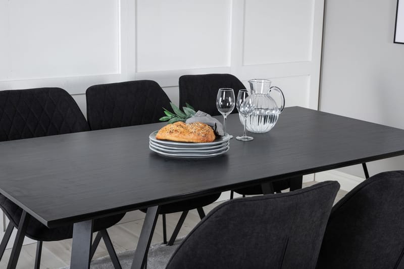 Rektangulär matgrupp Venture Home Svart Svart 6st - Møbler - Borde - Spisebordssæt
