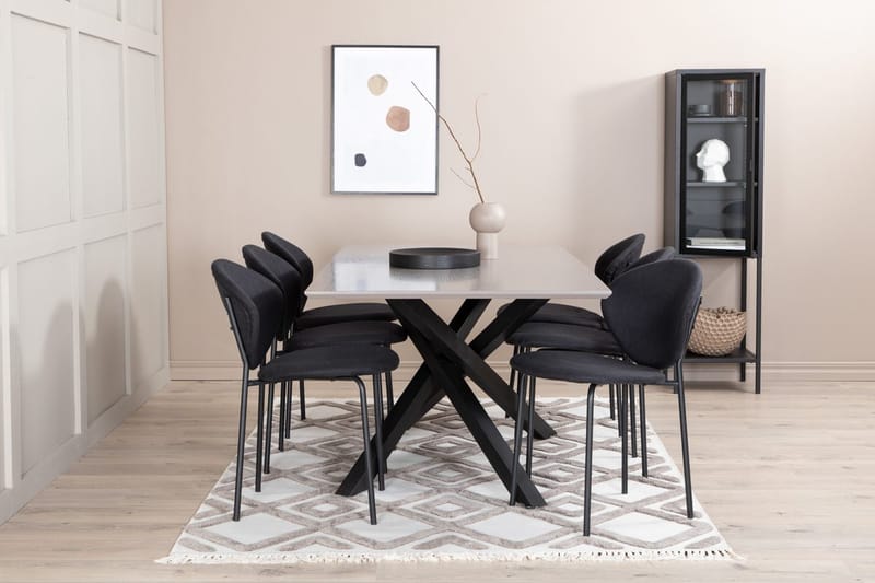 Rektangulär matgrupp Venture Home Svart Svart 6st - Møbler - Borde - Spisebordssæt