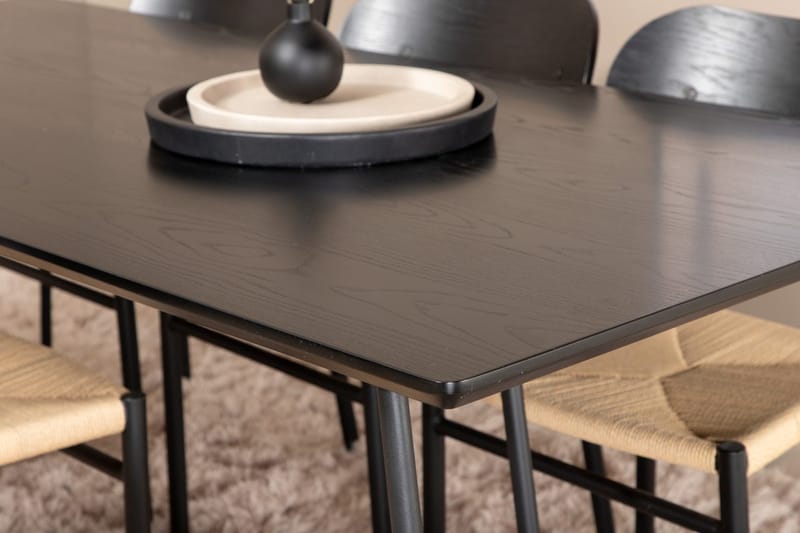 Rektangulär matgrupp Venture Home Svart Svart 6st - Møbler - Borde - Spisebordssæt