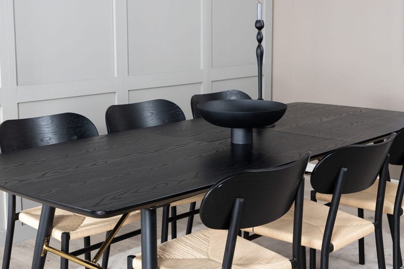 Rektangulär matgrupp Venture Home Svart Svart 6st - Møbler - Borde - Spisebordssæt