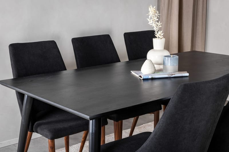 Rektangulär matgrupp Venture Home Svart Svart 6st - Møbler - Borde - Spisebordssæt