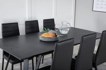 Rektangulär matgrupp Venture Home Svart Svart 6st - Møbler - Borde - Spisebordssæt